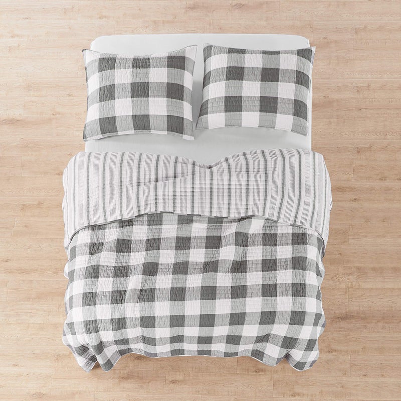 Levtex Home - Camden Quilt Set -Full/Queen Quilt + Two Standard Pillow Shams - Buffalo Check in Grey and Cream - Quilt Size (88 x 92 in.) and Pillow Sham Size (26 x 20 in.)- Reversible Pattern -Cotton - Image 4
